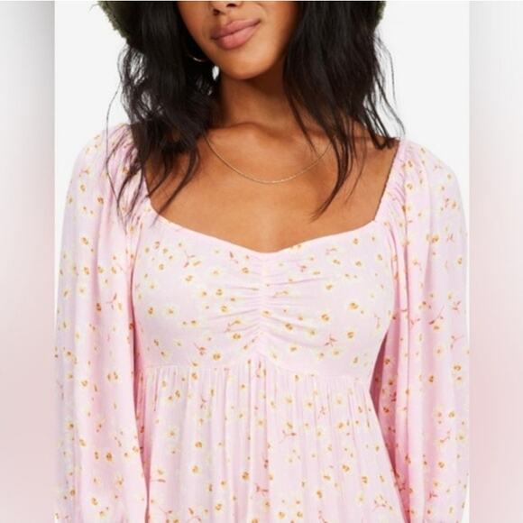 Billabong Floral Milkmaid Maxi Dress Women’s Medium Puff Sleeves Romantic Pink - Picture 2 of 10